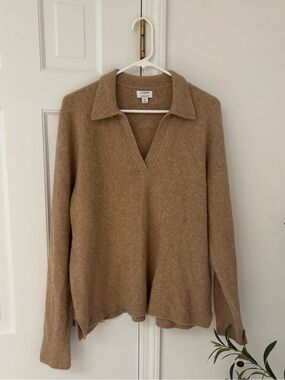 J.Crew Extra Soft Collared V-Neck Sweater Camel Tan XL